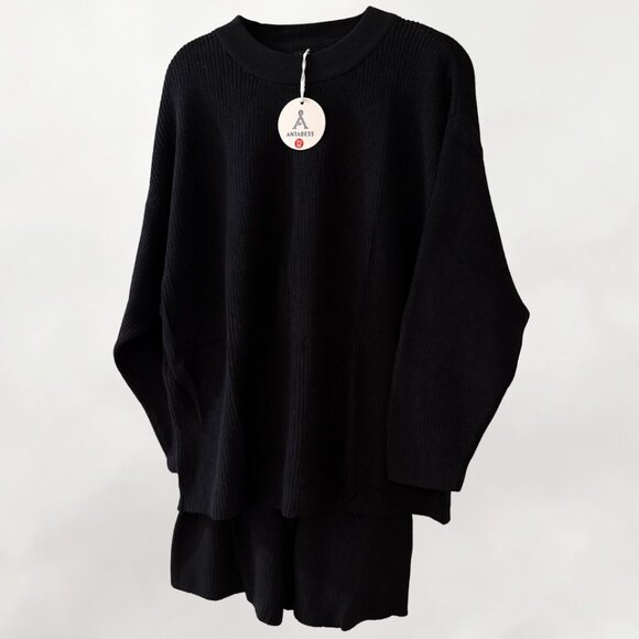 NEW ANRABESS 2-Pc Lounge Casual Set - Long Sleeve Ribbed Sweater Top and Shorts - Picture 3 of 7